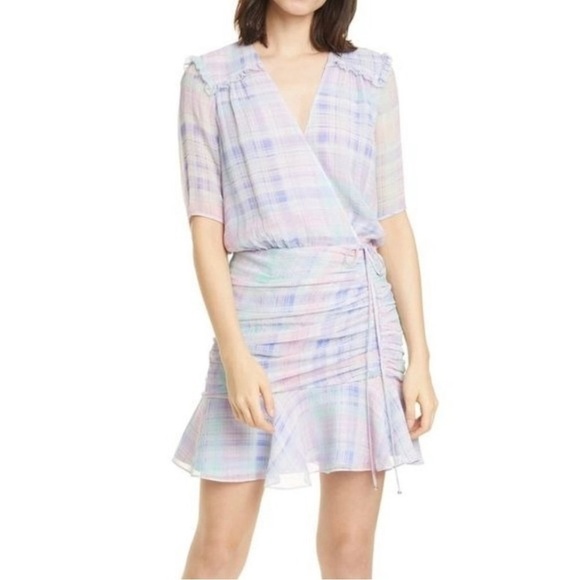 Veronica Beard Dakota Plaid Silk Mini Dress Lilac - Picture 2 of 11
